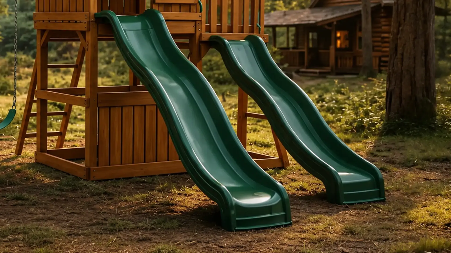 Doble resbaladilla del playset de madera Chipinque