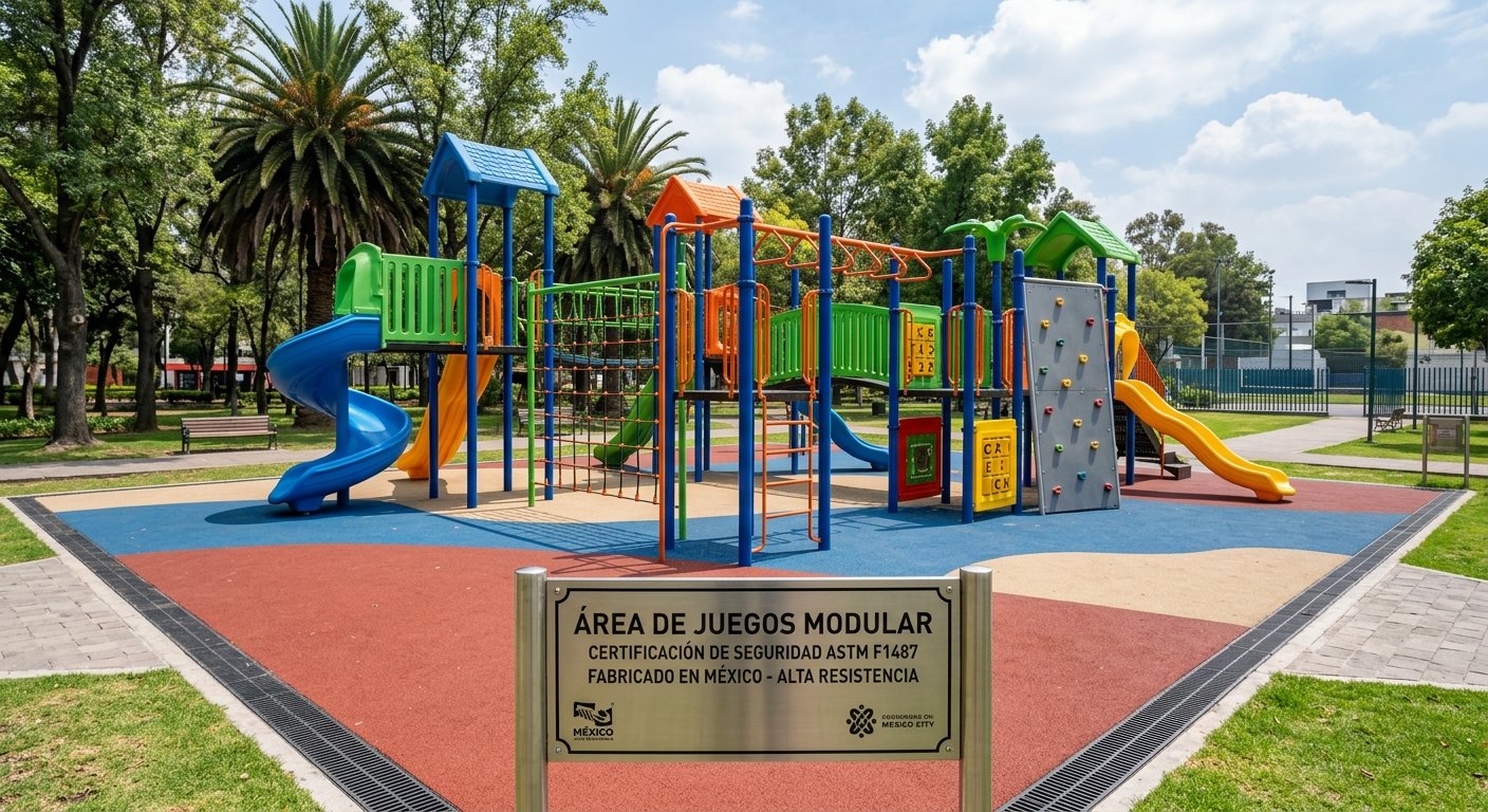 Juegos infantiles y equipamiento para astm f1487 mexico fabricados bajo norma EN 1176 en México - Playout Kids