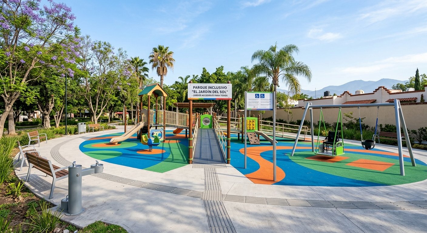 Juegos infantiles y equipamiento para parque inclusivo fabricados bajo norma EN 1176 en México - Playout Kids