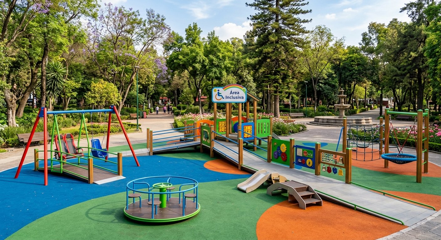 ¿Qué elementos hacen que un parque infantil sea inclusivo para niños con discapacidad?