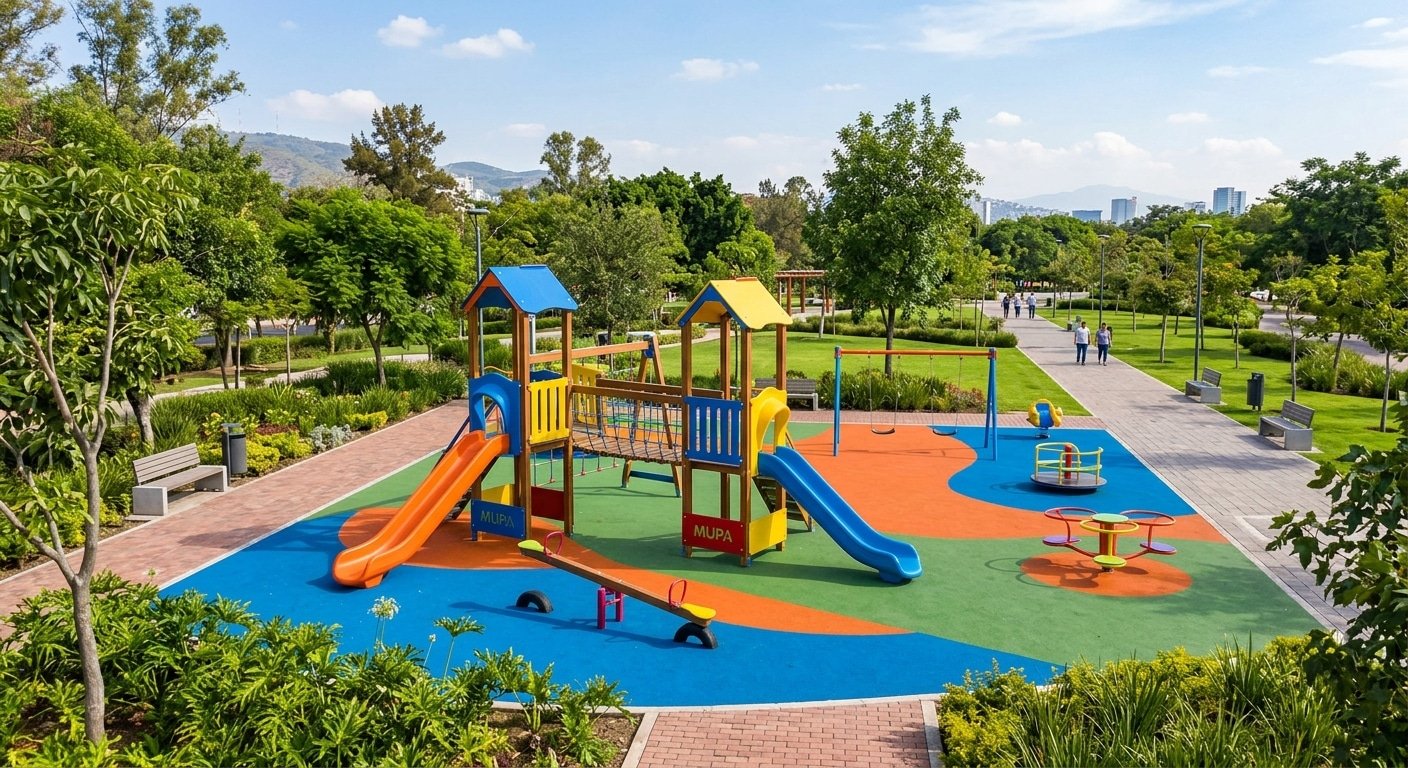 Juegos infantiles y equipamiento para mupa mobiliario urbano fabricados bajo norma EN 1176 en México - Playout Kids