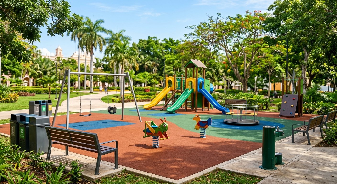 Juegos infantiles y equipamiento para qu tipo de mobiliario urbano es indispensable en un parque infantil fabricados bajo norma EN 1176 en México - Playout Kids
